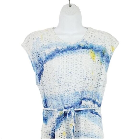 NEW Raquel Allegra Alice Eyelet Shift Dress in Blue Watercolor US Size Small 4/6 - Picture 4 of 13